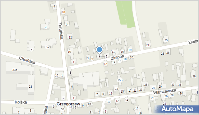 Grzegorzew, Zielona, 7, mapa Grzegorzew