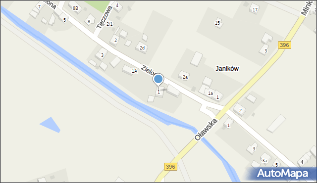 Janików, Zielona, 1, mapa Janików