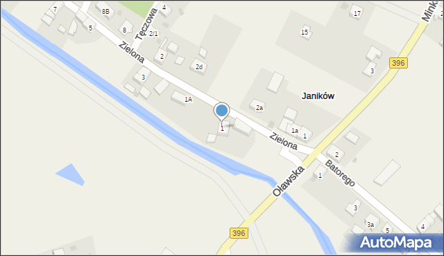 Janików, Zielona, 1, mapa Janików