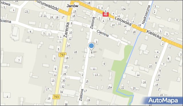 Janów, Zielona, 5, mapa Janów