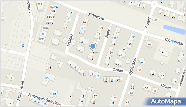 Julianów, Zięby, 5, mapa Julianów