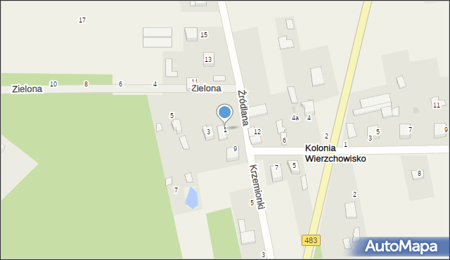 Kolonia Wierzchowisko, Zielona, 1, mapa Kolonia Wierzchowisko