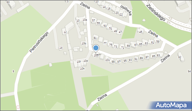 Kraków, Zielna, 105, mapa Krakowa