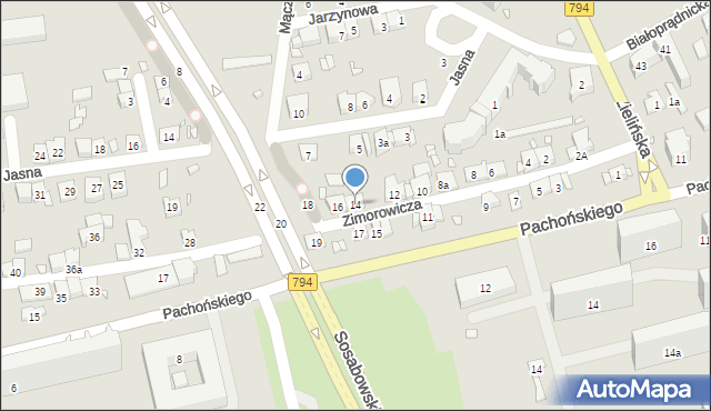 Kraków, Zimorowicza Szymona, 14, mapa Krakowa