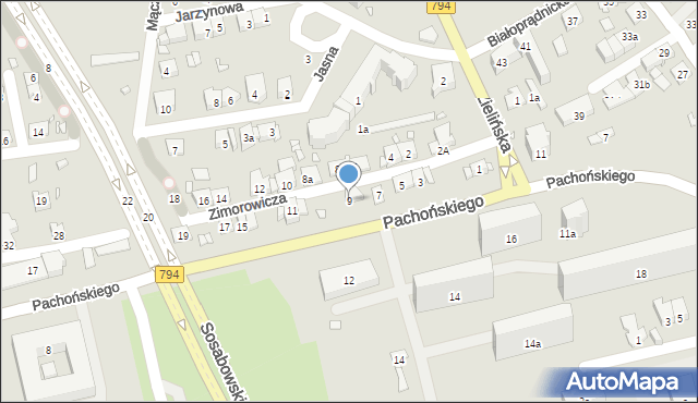 Kraków, Zimorowicza Szymona, 9, mapa Krakowa