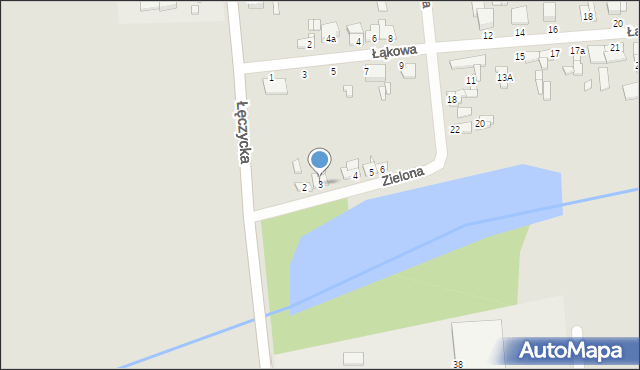 Krośniewice, Zielona, 3, mapa Krośniewice