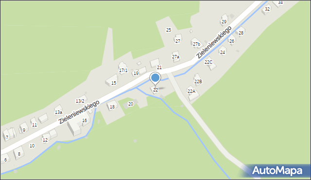 Krynica-Zdrój, Zieleniewskiego, 22, mapa Krynica-Zdrój