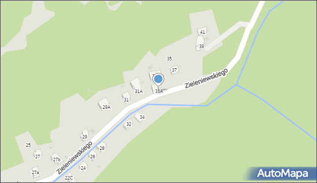 Krynica-Zdrój, Zieleniewskiego, 33A, mapa Krynica-Zdrój