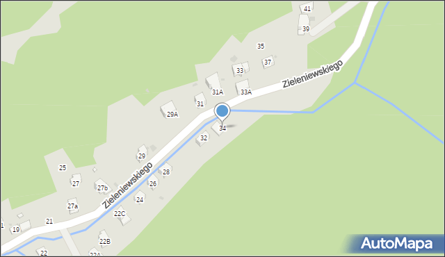 Krynica-Zdrój, Zieleniewskiego, 34, mapa Krynica-Zdrój