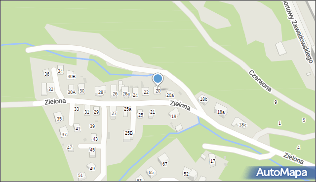 Krynica-Zdrój, Zielona, 20, mapa Krynica-Zdrój