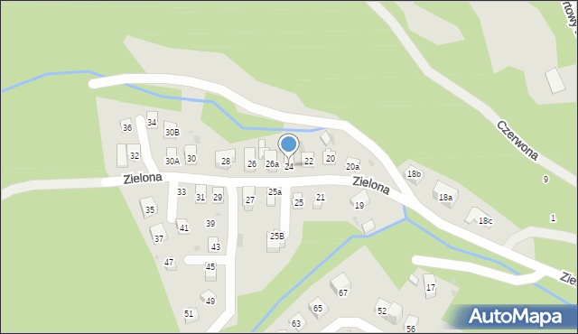 Krynica-Zdrój, Zielona, 24, mapa Krynica-Zdrój