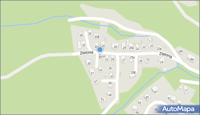 Krynica-Zdrój, Zielona, 33, mapa Krynica-Zdrój