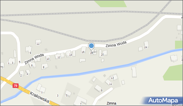 Krzeszowice, Zimna Woda, 18, mapa Krzeszowice