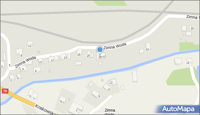 Krzeszowice, Zimna Woda, 20, mapa Krzeszowice