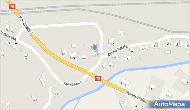 Krzeszowice, Zimna Woda, 3, mapa Krzeszowice