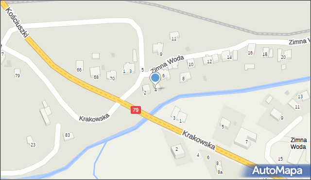 Krzeszowice, Zimna Woda, 4, mapa Krzeszowice