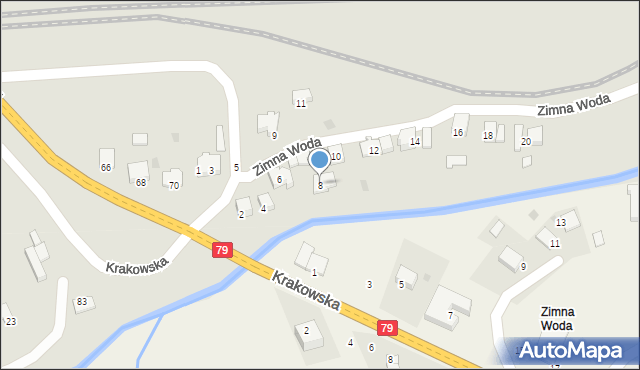 Krzeszowice, Zimna Woda, 8, mapa Krzeszowice