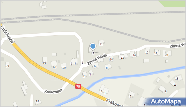 Krzeszowice, Zimna Woda, 9, mapa Krzeszowice