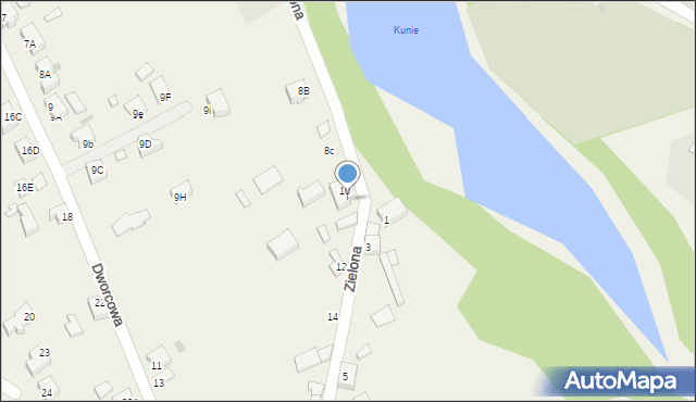 Kunowice, Zielona, 10a, mapa Kunowice