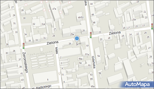 Łódź, Zielona, 24, mapa Łodzi