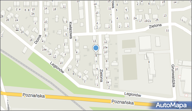 Łowicz, Zielona, 9, mapa Łowicza