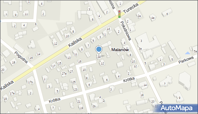 Malanów, Zielona, 14, mapa Malanów