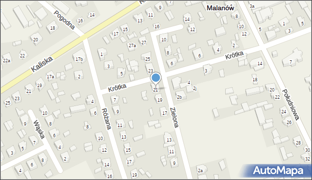 Malanów, Zielona, 21, mapa Malanów