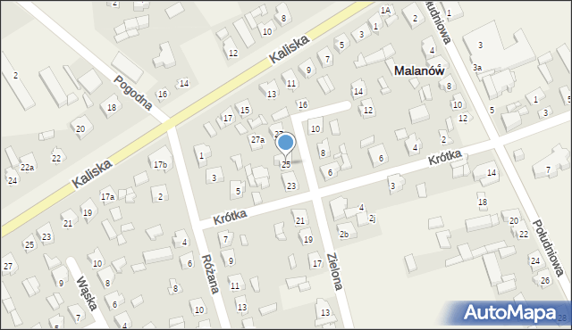 Malanów, Zielona, 25, mapa Malanów