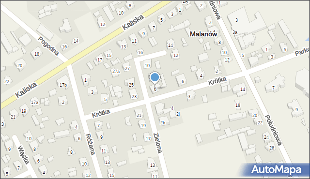 Malanów, Zielona, 6, mapa Malanów