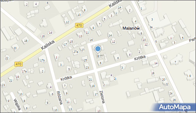 Malanów, Zielona, 8, mapa Malanów