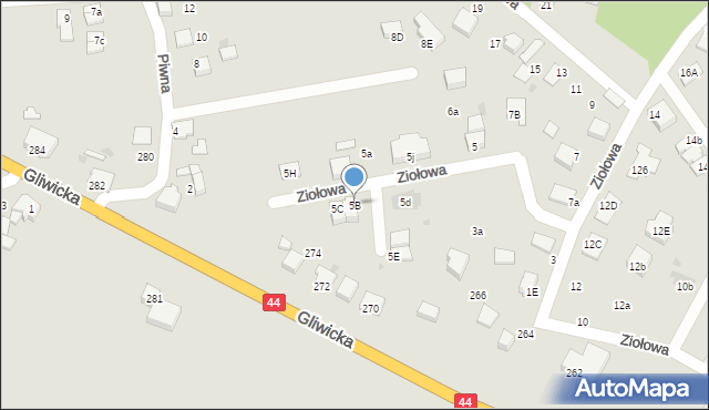 Mikołów, Ziołowa, 5B, mapa Mikołów