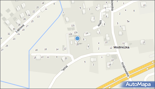 Modlniczka, Zielna, 10, mapa Modlniczka