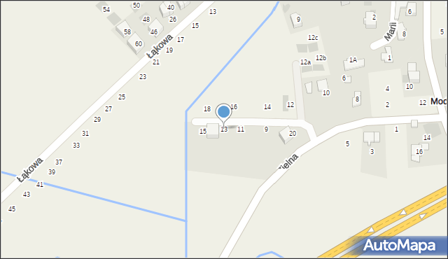 Modlniczka, Zielna, 13, mapa Modlniczka