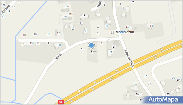 Modlniczka, Zielna, 3, mapa Modlniczka