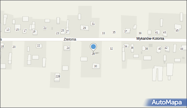 Mykanów, Zielona, 28, mapa Mykanów