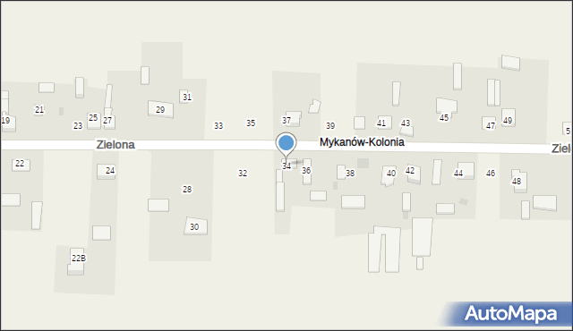 Mykanów, Zielona, 34, mapa Mykanów