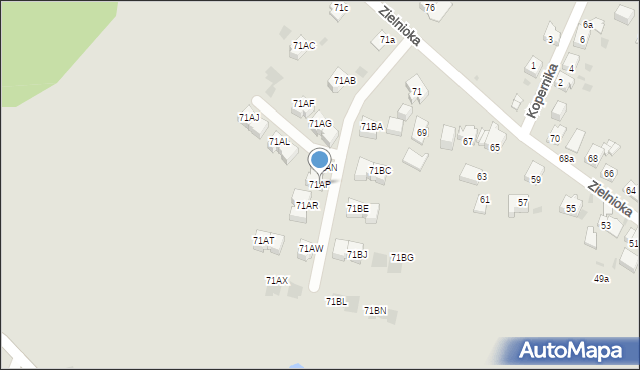 Mysłowice, Zielnioka Andrzeja, 71AP, mapa Mysłowice