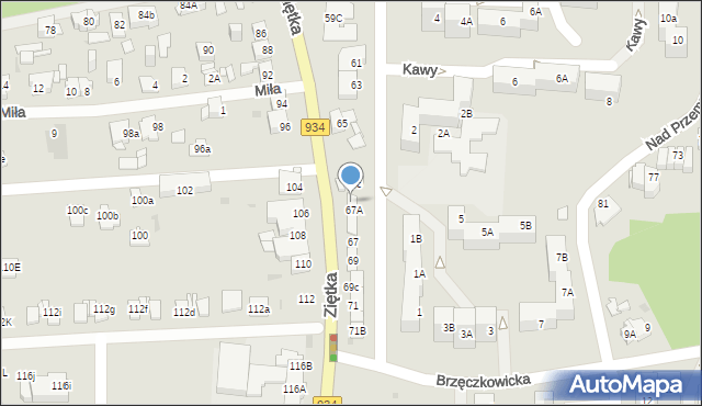 Mysłowice, Ziętka Jerzego, gen., 67d, mapa Mysłowice