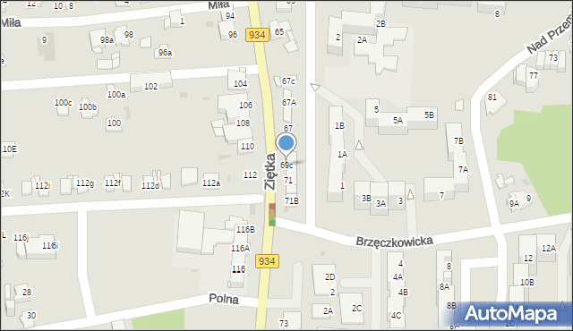 Mysłowice, Ziętka Jerzego, gen., 69c, mapa Mysłowice