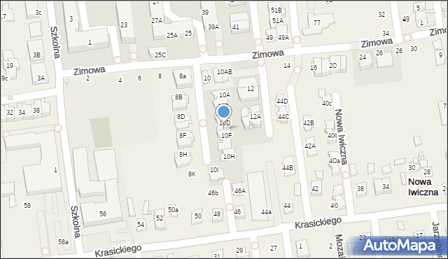 Nowa Iwiczna, Zimowa, 10E, mapa Nowa Iwiczna