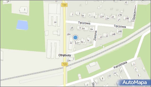 Otrębusy, Zielona, 3, mapa Otrębusy