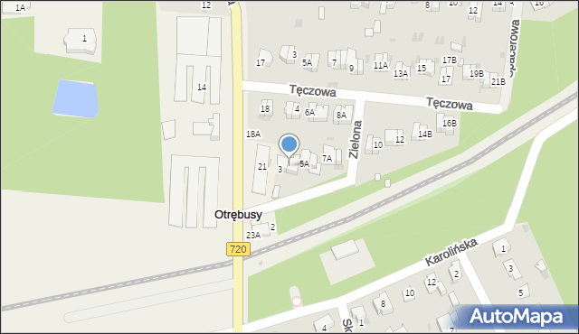 Otrębusy, Zielona, 3B, mapa Otrębusy