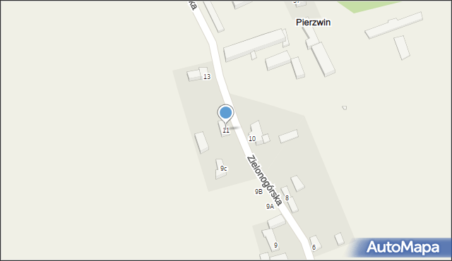 Pierzwin, Zielonogórska, 11, mapa Pierzwin