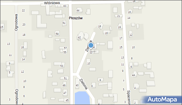 Płoszów, Zielona, 12, mapa Płoszów