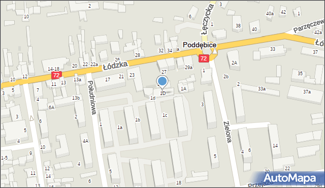 Poddębice, Zielona, 1D, mapa Poddębice