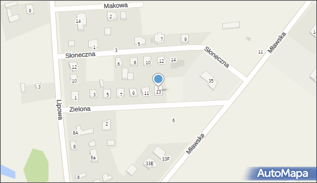 Radzanów, Zielona, 13, mapa Radzanów