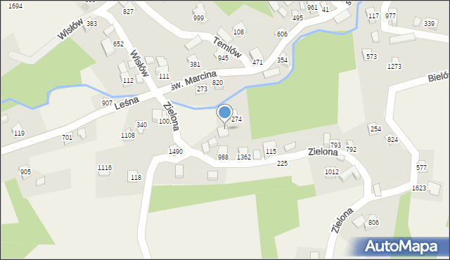 Radziechowy, Zielona, 728, mapa Radziechowy