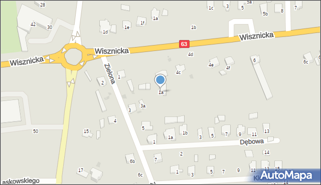 Radzyń Podlaski, Zielona, 1a, mapa Radzyń Podlaski