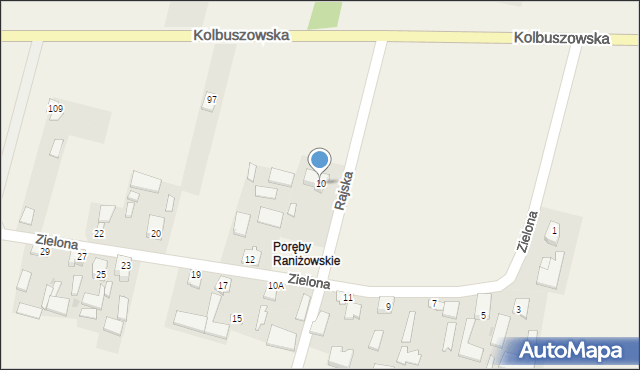 Raniżów, Zielona, 10, mapa Raniżów