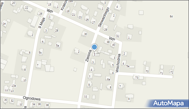 Rogów, Zielona, 1, mapa Rogów